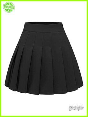 Womens Pleated Mini Skirt High Waist A-Line Skater Skirt Polyester Spandex